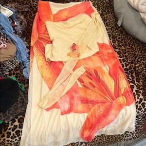 Floral Maxi set with skirt & top with Bold Orange Lily Print